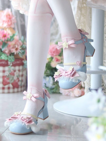Blue Candy Lolita Round Toe Shoes - Sheep Puff