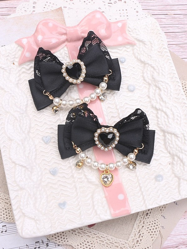 Heart Hairclip Options Pearl Color Bowknot Jirai Chian 8 Rhinestone Kei