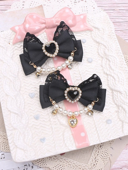 Heart Hairclip Options Pearl Color Bowknot Jirai Chian 8 Rhinestone Kei