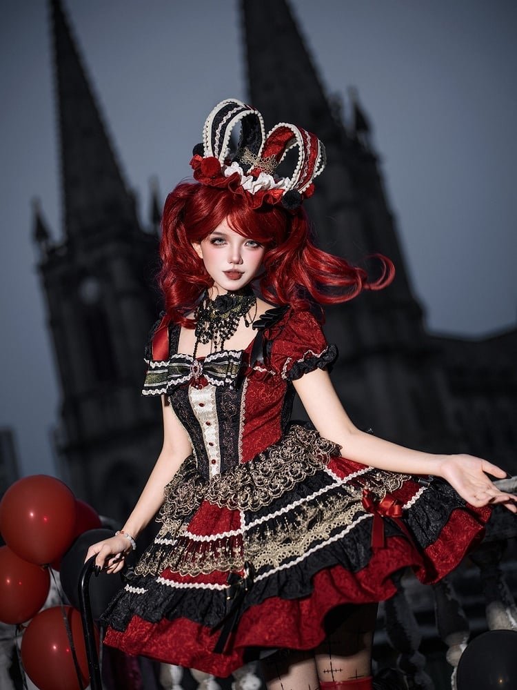 Circus Style Pompom Hat in Black & Red - Dream Magic Box
