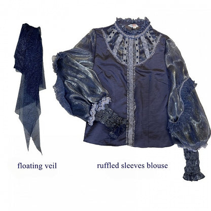 Waist Full Blue Lolita High Set with Jumper Overlay Print Skirt Angel Dark