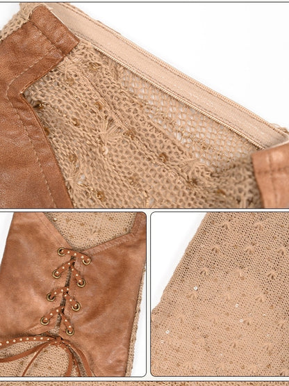 パンク レッグウォーマー レースアップ ウェイストランド ブラウン ディテール