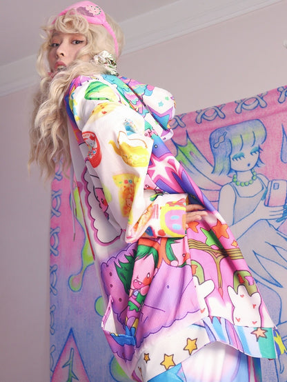 Colorful Y2K Cartoon Pattern Hoodie