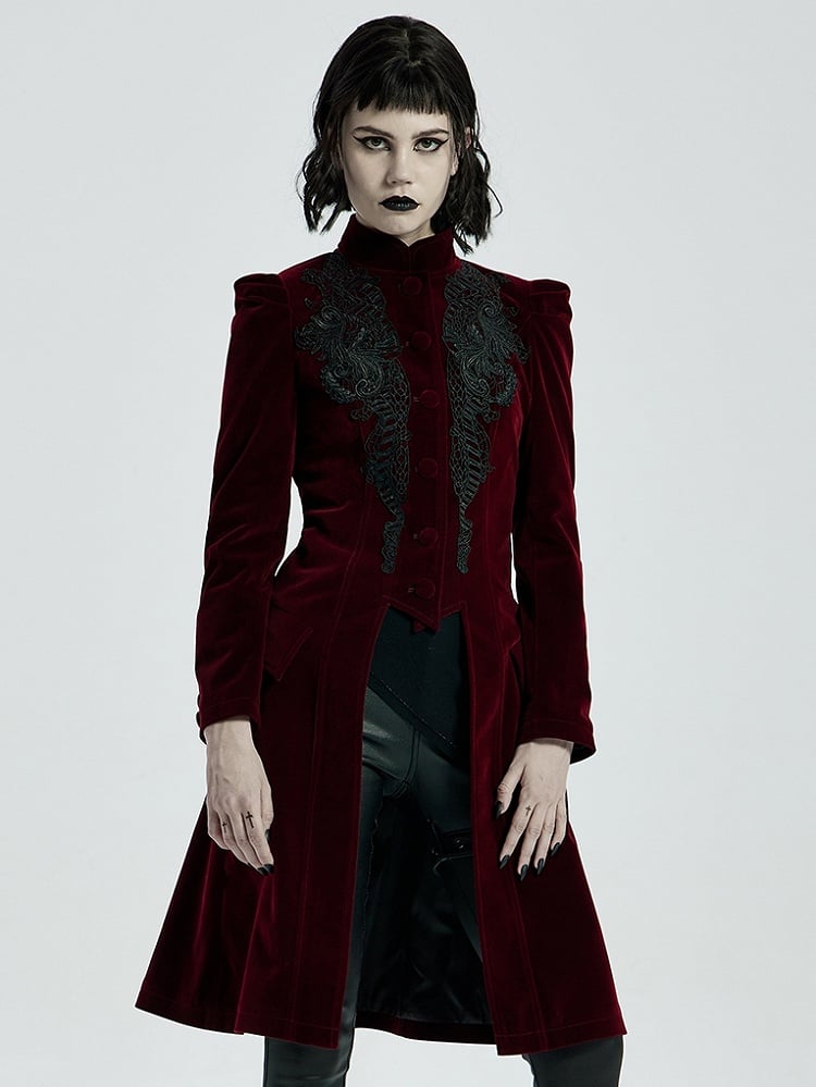Length Mid Coat Goth Red