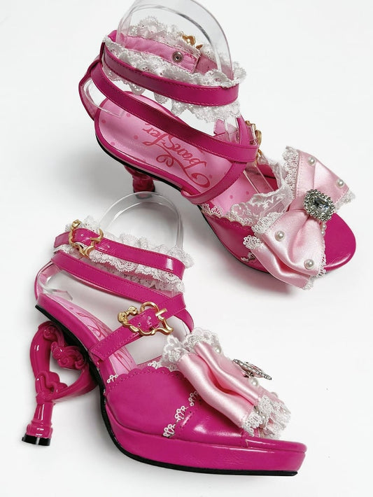 High Heart-shaped Red Gyaru Heels Sandals Rose Fashion