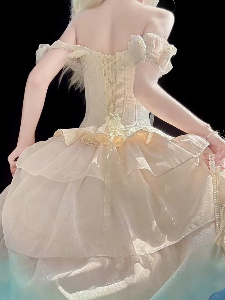 Lolita Accents Corset Rose Beige Jacquard Shoulder Top with