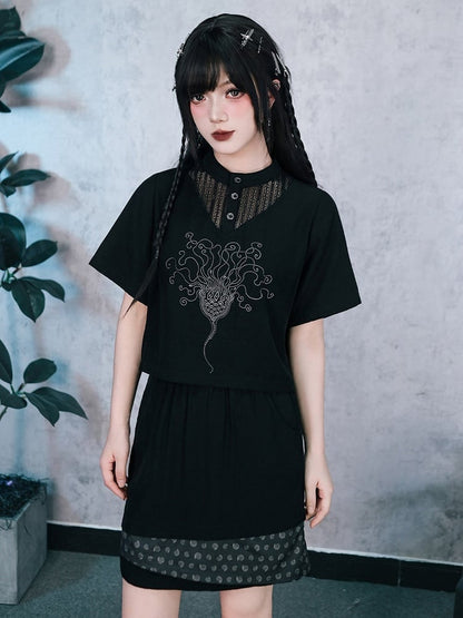 Gothic Asymmetric Layered Patch Skirt with Shell Motif - Quirky Hut