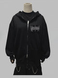 Applique Two-way Placket Zip Letter Black Jacket