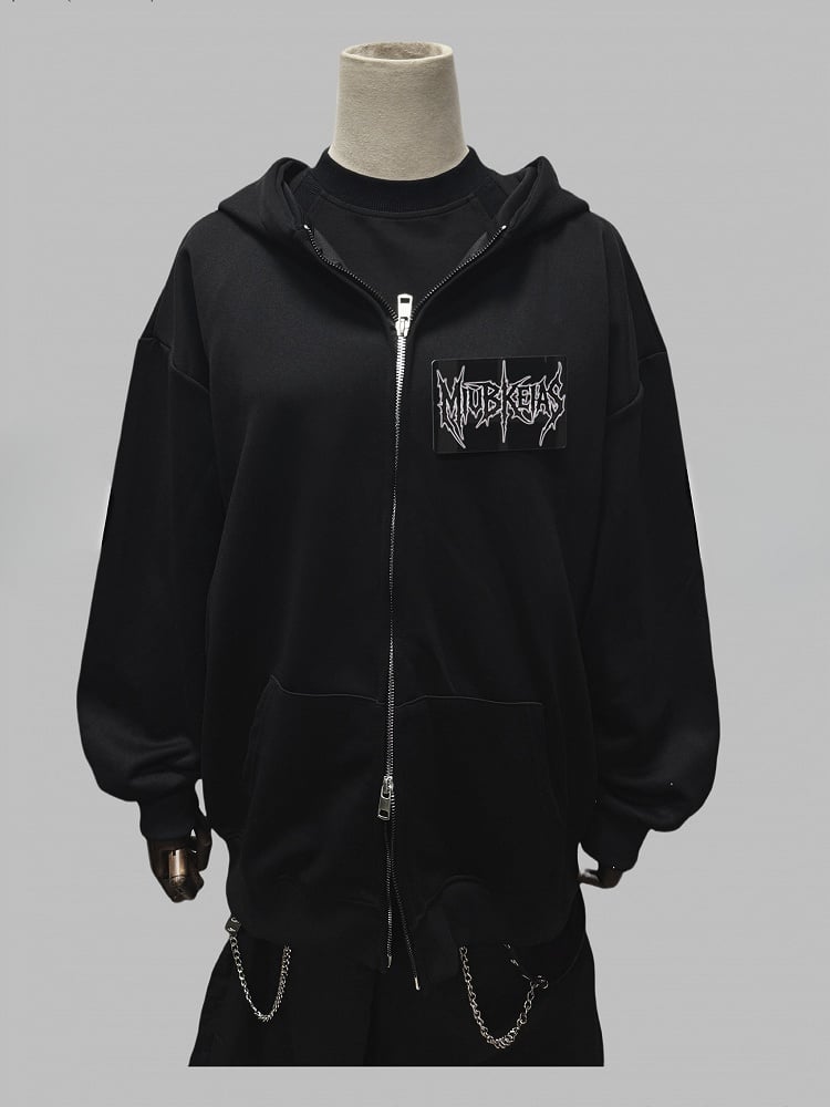 Schwarze Jacke mit Zweiwege-Knopfleiste und Reißverschluss