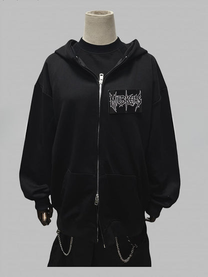 Schwarze Jacke mit Zweiwege-Knopfleiste und Reißverschluss