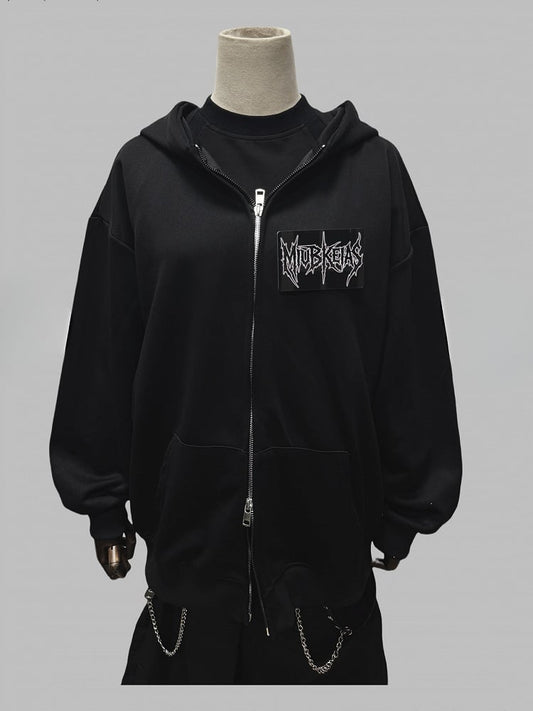 アップリケ ツーウェイ プラケット ジップ レター ブラック ジャケット