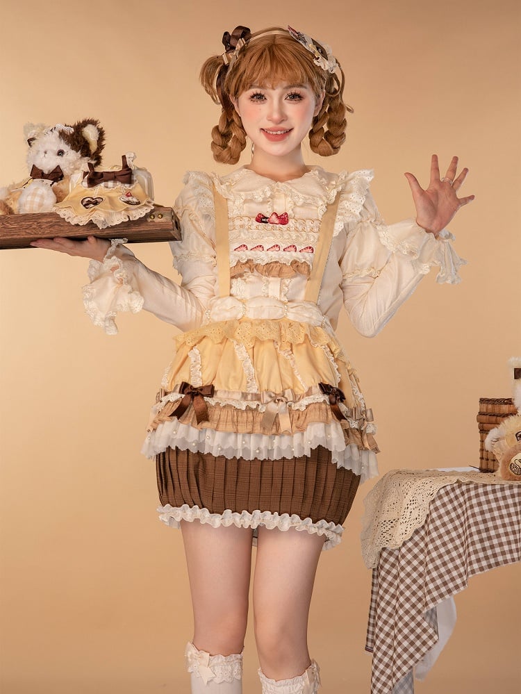 Strawberry Overall Lolita Embroidery Bodice Yellow Hem Sweet Cake Skirt Cupcake