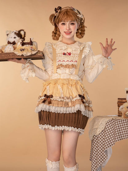 Strawberry Overall Lolita Embroidery Bodice Yellow Hem Sweet Cake Skirt Cupcake