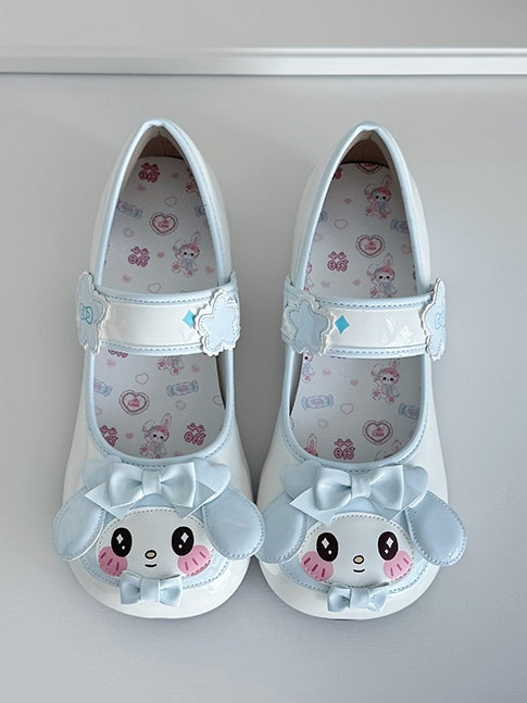 Charming in Lolita Sweet Sky Velcro Closure Blue Low-heel Bows Janes Mary Floral