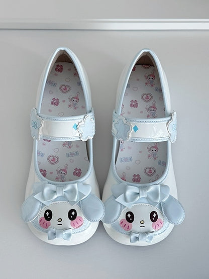 Charming in Lolita Sweet Sky Velcro Closure Blue Low-heel Bows Janes Mary Floral