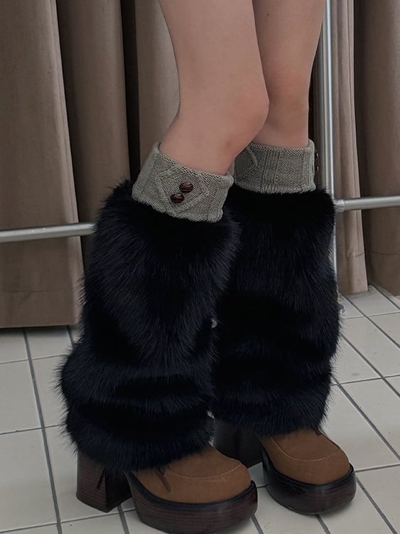 White/Beige/Black/Light Camel Plush Leg Warmers