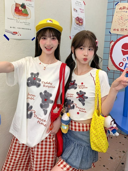 T-Shirt Short/Long White Round Neck Bear Print Version