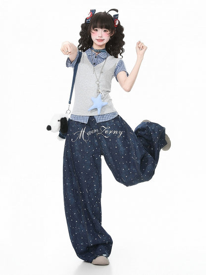 Gray Plaid Two-Piece Short Sleeve Top - Languid Park