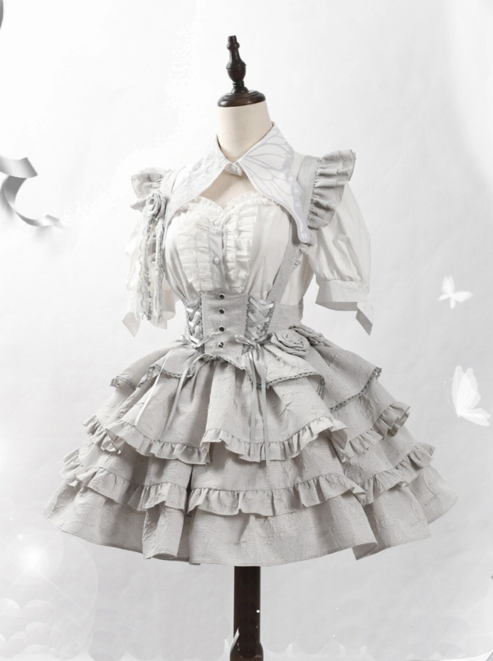 Lace-up Skirt Frill Silver Gothic