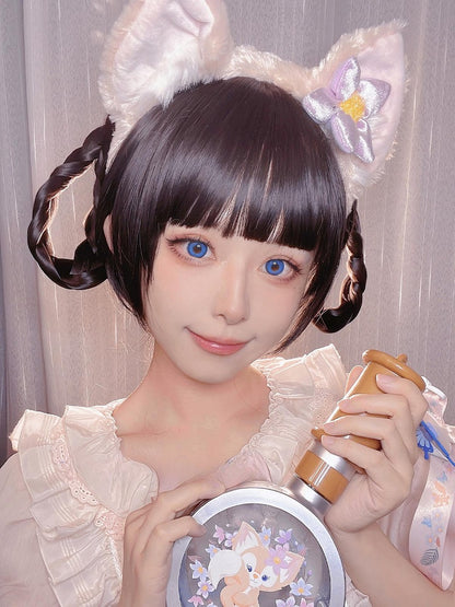 編み込みショートバングスウィッグ+ポニーテールブラック55CMクロー30CMクリップフルストレートダブル付き