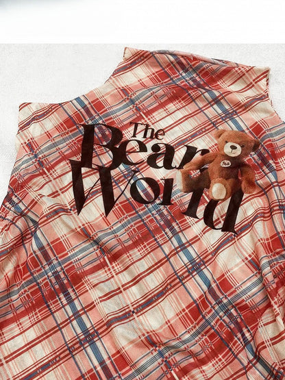 Tank Print Top Buchstabe Rot Muster Kariert Y2K Bittersüß