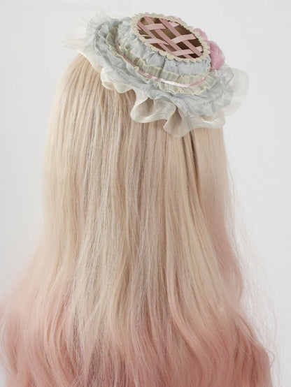 Blue Lolita Woven Design Flower Hat Mini Accents with Pink Sweet