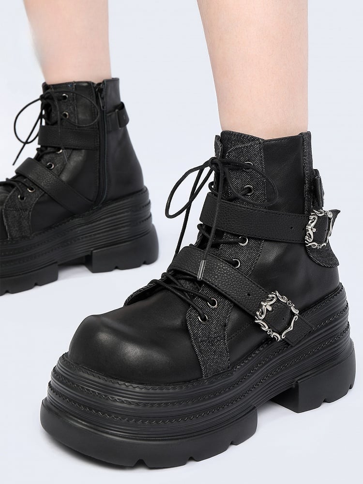 Punkrock-Stiefel mit Plateau-Reißverschluss und schwarzem Innenknöchel