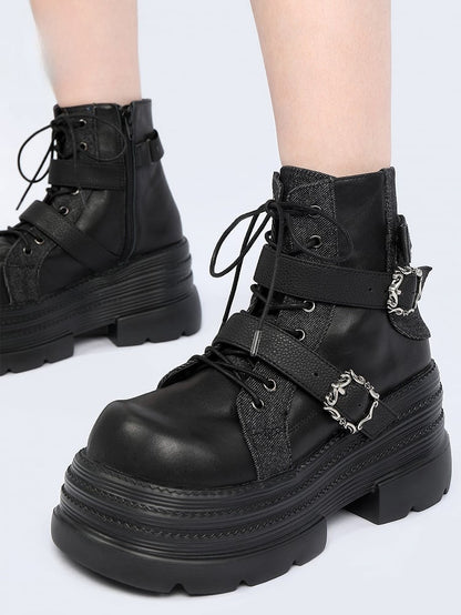 Punk Rock Boots Platform Zipper with Black Inner Ankle