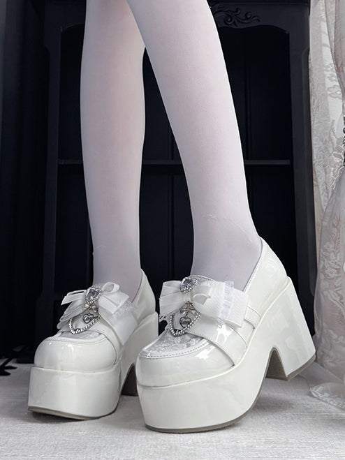 with Kei Toe Jirai Slip-Ons: White Block Platform 9.5cm Round Heel