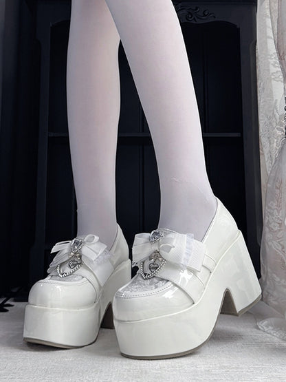 with Kei Toe Jirai Slip-Ons: White Block Platform 9.5cm Round Heel