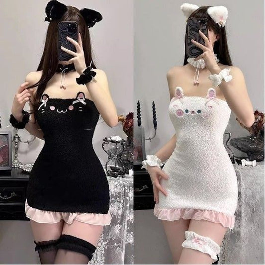 Sweet Bunny & Kitty Strapless Bodycon Dress