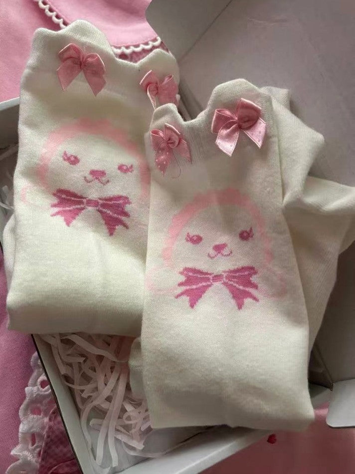 Cute Bow Pink Stockings Accent Bunny Pattern