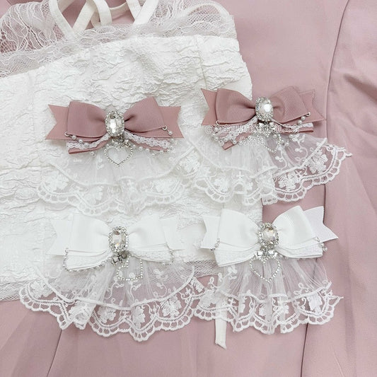 Jirai Kei Beaded with 4 Hairclips Tails Colors Lolita Twin Chain Bow