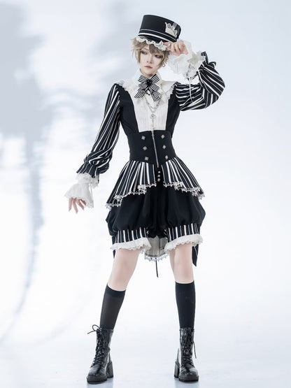 Korsettgürtel mit hoher Taille, schwarz-weiße Ouji-Lolita-Shorts mit Streifen, Zirkusstimmung