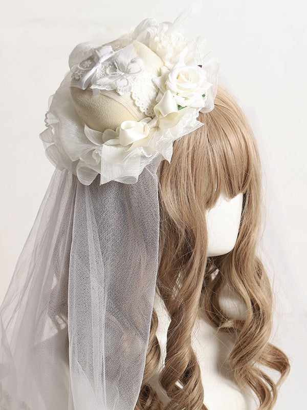 Blumen Lolita Spitze Akzente/Schleier Schmetterling Mini Hut und Gelb mit