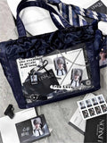 Trims Holder Bag Ita Bow Card Dark Satin Self-tie Straps Ruffle With Blue