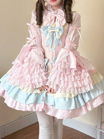 Plus Size White Black Pink Blue Apricot Lolita Bell Sleeve Blouse - Versatile girl