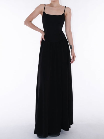 mit Kunstkleid, schwarze Taille, Slip mit Knochen, knöchellang