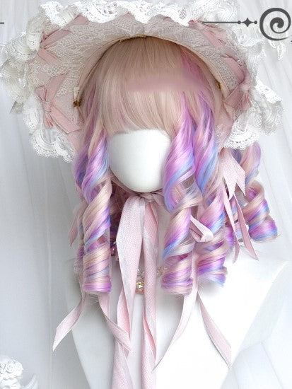 Roman Full Macaroon Wigs Bangs With Medium Color Curly