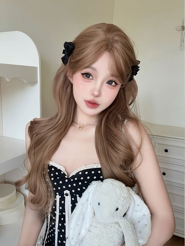 前髪ウェーブウィッグ 70cm カーテンブラウン ライト付き