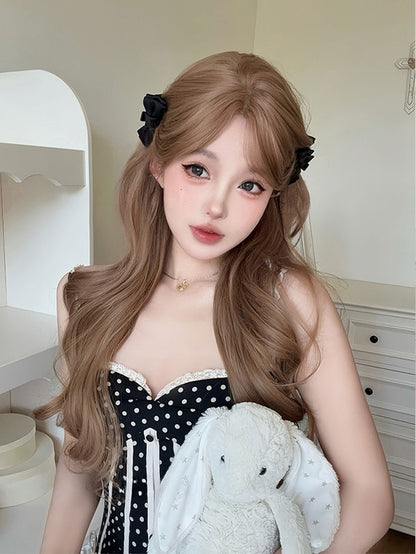 前髪ウェーブウィッグ 70cm カーテンブラウン ライト付き