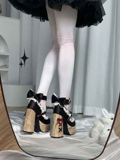 Alice in Wonderland Vibes Black and Red Sweet Lolita Platforms Mary Janes