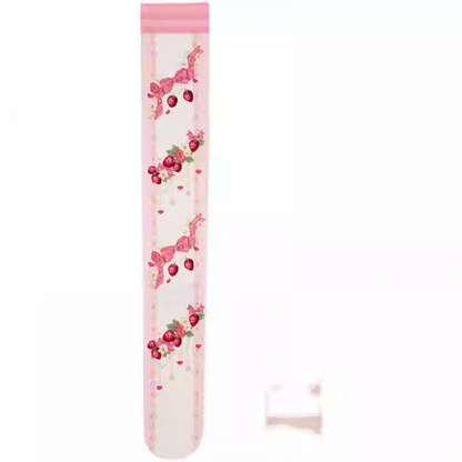 Pink Strawberry and Bow Print Lolita Over Knee Stockings