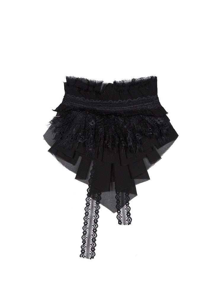 Vintage Gothic with Adjustable Tie Jabot Back Multi-Layer Lace Black