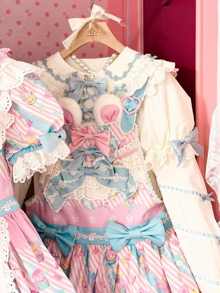 Pan Lolita Blue with White Bunny Accents Ears Collar Blouse Bow Peter and