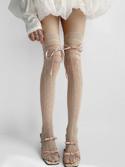 Diamond Decoration with Pattern 5 Cutout Bow Design Colors Stockings