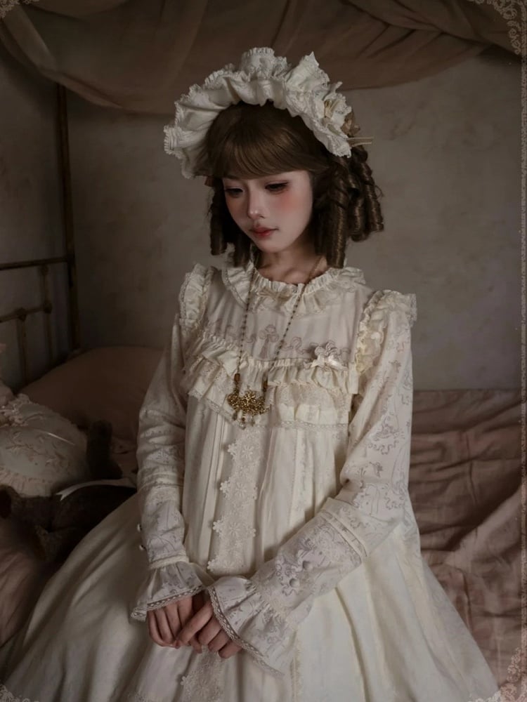 Beige A-line Lace OP Dress - iris de nuit