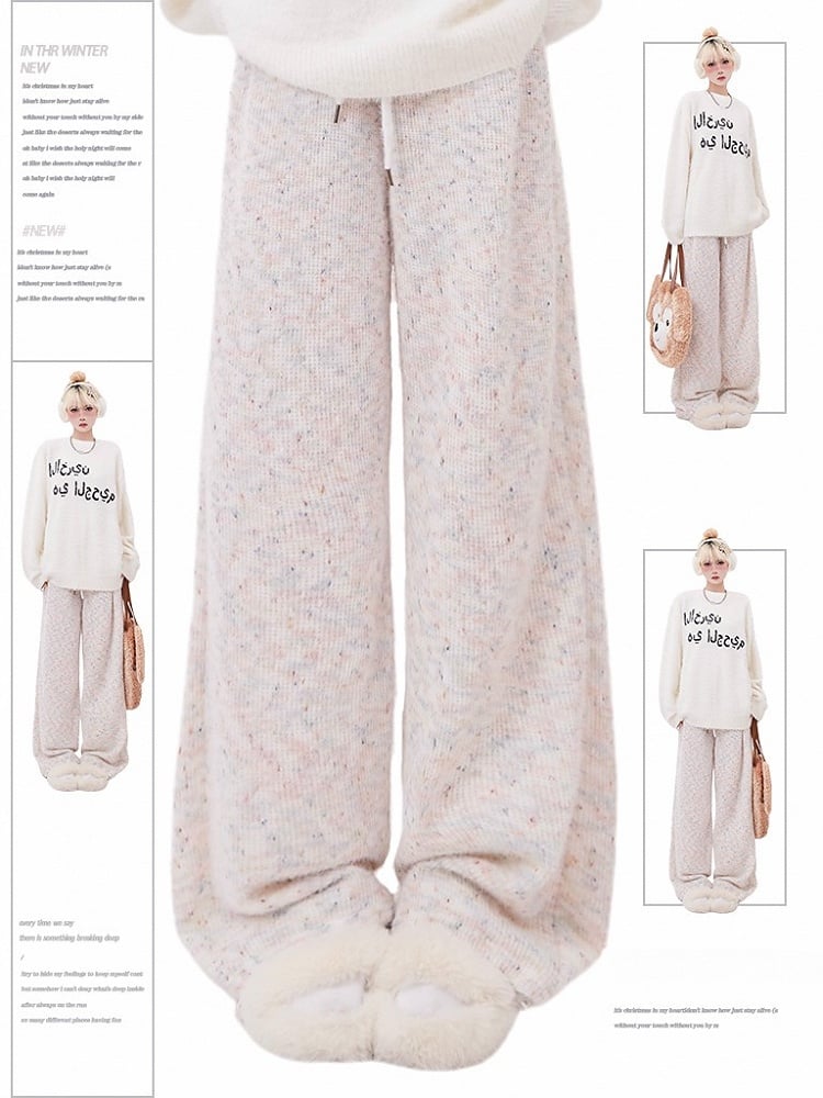 Straight-Leg Oatmeal Waist Drawstring Pants Cozy with