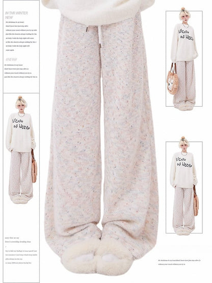 Straight-Leg Oatmeal Waist Drawstring Pants Cozy with