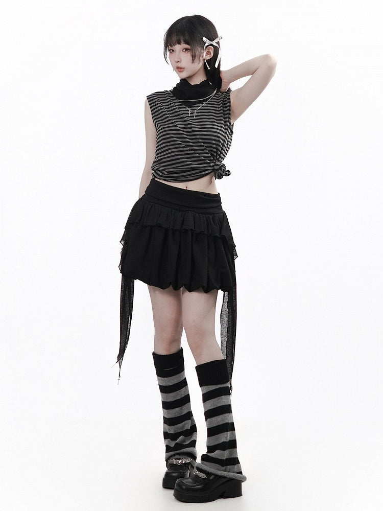 Black Bubble Skirt with Streamer Details - PINK SAVIOR